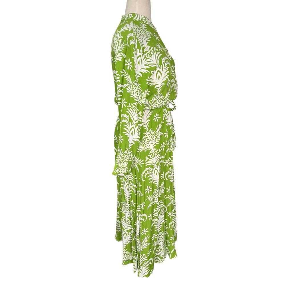 ZARA Green White Floral Button Down Maxi Dress M Resort Vacation Old Money Chic - Picture 4 of 11